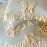 Popxstar French Princess Style Bedding Sets Ruffle Lace Bow Quilt Cover Romantic Wedding Bedclothes Decor Woman Girls Bedroom Duvet Cover