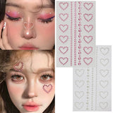 Popxstar 3D Face Jewelry Crystal Diamond Tattoo Stickers DIY Women Eyes Face Body Pink Heart Pearl Rhinestones 3D Makeup Art Stage