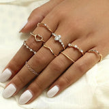 Popxstar Bohemian Butterfly Pearl Rings Set for Women Shine Pearl Gothic Vintage Plated Retro Rhinestone Simple Finger Jewelry Gift