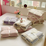 popxstar New Bedding Set INS Princess Soft Bed Flat Sheet Set Twin Queen Double Size Cotton Lace Duvet Cover Pillowcase Bed Linen