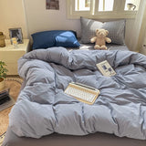 Popxstar  Striped Bedding Set Ins Korean Duvet Cover Set Flat Sheets Set With 2 Pillowcases Single Twin Full Queen Size Bed Linen Set