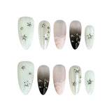 Popxstar  10Pcs Y2K Girls Handmade Press On Nails Alloy Star Designs Long Almond Fake Nails Full Cover Stick-on Nails Art for Women
