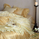 Popxstar  1000TC Egyptian Cotton Vintage French Palace Style Pleated Lace Ruffles Bedding Set Duvet Cover Bed Skirt Pillowcases 4Pcs