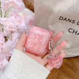 Popxstar  Black Pearl Shell Pink Leopard Print TPU Case Love Heart Pendant Protection Cover for Apple AirPods Pro 2 3 4 Silicone Cases