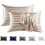 Popxstar  Imitation Silk Satin Stripes Pillowcase Queen High-quality Jacquard King Size Pillow Cover Home Pillow Cases Envelope Closure