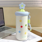 650ml Portable Insulated Steel Water Cup for Girls with Straw And Printed Handle High-Aesthetic Portable Drinkware