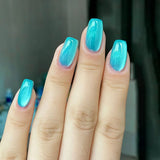 Popxstar 24Pcs Finished Press on Nails Simple Red Cat's Eye Design False Nail Wearable Square Head Fake Nails Glitter Full Cover Nail Tip