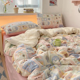 Popxstar  100% Cotton Bedding Set Cartoon Cute Animals Duvet Cover Set Bed Linen Flat Sheets Set 2 Pillowcases Single Double Queen Size