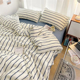 Popxstar  Pure Cotton Home Textile Blue Striped Bedding Set Simple Soft Duvet Cover Sheet Pillowcase Ins Style Bed Linens Queen King Size