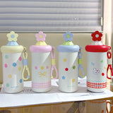 650ml Portable Insulated Steel Water Cup for Girls with Straw And Printed Handle High-Aesthetic Portable Drinkware