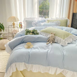 Chic Ruffle Lace Duvet Cover Set for Girl Yellow Princess Comforter Cover 3 Piece Bedding with Zipper Closure Soft Bedroom Decor