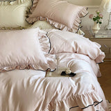 Popxstar  1000TC Egyptian Cotton Princess Wedding Bedding Set Ruffles Black Edge Jacquard Duvet Cover Flat/Fitted Bed Sheet Pillowcases