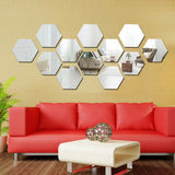 12Pcs Mirror Wall Sticker Home Decor Hexagon Decorations DIY Removable Living-Room Decal Art Ornaments Mirror Multimodal