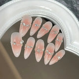 Popxstar  10Pcs Almond Handmade Nude Press on Nails Gradient Rhinestone Decoration False Nails Simple Wearable Manicure Fake Nail Tips
