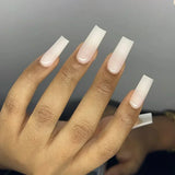 Popxstar 24Pcs Short Purple False Nails Leaf with French Design Gold Foil Wearable Fake Nails Coffin Ballet Full Cover Press on Nail Tips