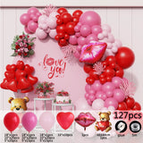 Popxstar 1set Valentines Day Red Love Bear Balloon Rose Red Pink Balloons Garland Valentines Day Home Decor Wedding Bbirthday Party Decor