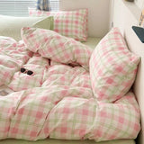 Popxstar INS Pink Green Lattice Stripe Bedding Set Plaid Duvet Cover Soft Microfiber Bed Linen Twin Full Queen Size Grid Home Textiles