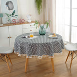 Popxstar  Cotton Linen Nordic Round Tablecloth Yellow Striped  White Tassel Lace Christmas Tree Dining Table Cover Washable Table Cloth