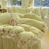 New INS Princess Style Bedding Sets Ruffle Lace Bow Quilt Cover Romantic Bedclothes Woman Girls Bedroom Duvet Cover 4pcs