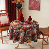 Home Decoration Round Tablecloth Pastoral Floral Jacquard Thickened Table Cloth with Tasseles Party Kitchen Dining Table Cover