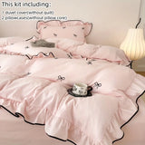 Popxstar Cute Embroidered Bedding Set Including A Quilt Cover and Pillowcases 4pcs Set of Korean Girls' Bedding Bedroom Decoration