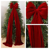 Christmas Bow with Long Streamers Christmas Tree Ornament Oversized Xmas Bowknot Soft Flocking Velvet for Home Party Wall Decor