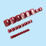Popxstar  Glossy Red Cat's Eyes Fake Toenails 24Pcs Simple Charm Press On Toe Nails Women Girls Summer Barefoot Decor Stick-on False Nails