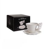 Popxstar  Home French Conch Mug Coffee Shop Matte Ceramic Coffee Cups Retro Relief Shell with Cup Plate Set Mate Pair Cup Gift Tea Cup