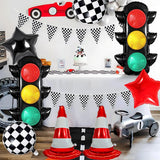 Popxstar  Racing Theme Party Decor Black and White Plaid Wheel Balloon Sport Car Traffic Light Balloon Kids Birthday Racing Party Supplies