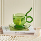 Popxstar Set of 2 Cups and Saucers Glass Mug Coffee Tea Water Bottle Cup Set Mugs Drinkware Heat-resistant Glass