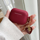 Popxstar  soft wine red square earphones case with love pendant silicone Integrated protection cover for airpods 2 3 pro 2 non-slip bumper