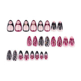 Popxstar  24Pcs Almond False Nails Retro Red/Black Flower Designs Women Girls Halloween Party Press On Nails Full Cover Acrylic Fake Nails