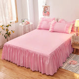 Popxstar Korean Lace Ruffled Bed Skirt 1pc Bedroom Bed Cover Bed Skirt Non-slip Mattress Cover Bedsheet Bedspread Solid Color Bed Decor