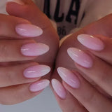 Popxstar  24Pcs Almond False Nails Pink Gradient Simple with French Design Wearable Fake Nails Short Full Cover Press on Nail Tips Art