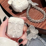 Popxstar Crystal Butterfly Pendant Bead Bracelet Earphone Case For Apple Airpods 4 /3 For Airpods Pro/ Pro2 Earphone Case With Keychain