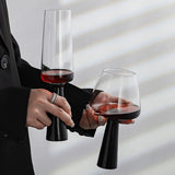 Popxstar  Retro Black Pillar Glass Simple Cool Round Glass Cups Creative Handmade Glass Wine Glasses  Champagne Mojito Cocktail Cups Gifts