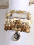 Popxstar Fashion Designer Gemstone Crystal Glass Beaded Bracelet Sets Druzy Charm 5pc Stack Bracelet Bracelets Set For Women Jewelry Gift