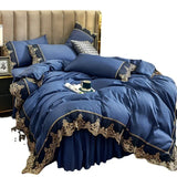 Popxstar  Skincare Polished Light Luxury European Style Embroidery Four Piece Set Solid Color Lace Bed Skirt Four Piece Set