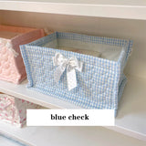 Popxstar  Desktop Square Fabric Art Cotton Storage Basket Ins Style Korean Cute Quilted Storage Basket Clothes Sundries Storage Fram ﻿