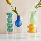 Popxstar Double Wall Glass Vase Art Decorations Flower Plant Container Vase Home Decor Accessories Desktop Crafts Terrarium Decoration