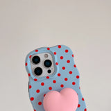 2 IN 1 Polka Dot Case for IPhone 17 16 15 14 13 Pro Max Air Lovely Shockproof Protective Wave Edges Back Cover with Stand Holder
