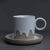 Creative Retro Coarse Ceramic Flow Glazed Coffee Cup Plate Set Latte Cup Home Makeup Cup