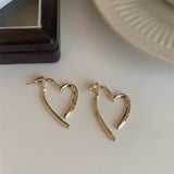 Popxstar Korean Fashion Jewelry Shining Rhinestone Hollow Heart Drop Earrings for Women Girls Vintage Red Crystal Earrings