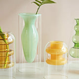 Popxstar Double Wall Glass Vase Art Decorations Flower Plant Container Vase Home Decor Accessories Desktop Crafts Terrarium Decoration