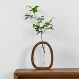Popxstar  Walnut solid wood flower ware Creative flower arrangement decoration Simple glass plant flower stand mini water-cultured vase