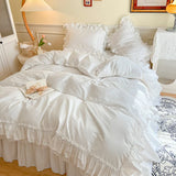 Popxstar White/Pink 2 Layers Ruffles Girls Duvet Cover 100%Cotton Soft Chic Comforter Quilt Cover 2Pillowcases Zipper Closure Ties