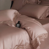 Popxstar  4Pcs Natural Lyocell Eucalyptus Fiber Soft Silky Bedding Set Luxury Embroidery Duvet Cover Bed Sheet/Fitted Sheet Pillowcases