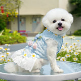 Cute Floral Dog Dress for Small Dogs, Summer Pet Clothes Flower Printed Puppy Kitty Casual Dress with Bow, Photography Party Out