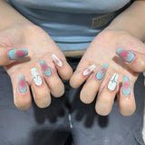 Popxstar 24Pcs Long Ballet False Nails Transparent Press on Fake Nails with Rhinestone Bow Heart Design Removable Artificial Nail Tips