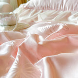 Popxstar  4/6Pcs Pink Butterfly Jacquard Three-layer Lace Ruffles Princess Wedding Bedding Set Duvet Cover Bed Skirt Bedspread Pillowcases